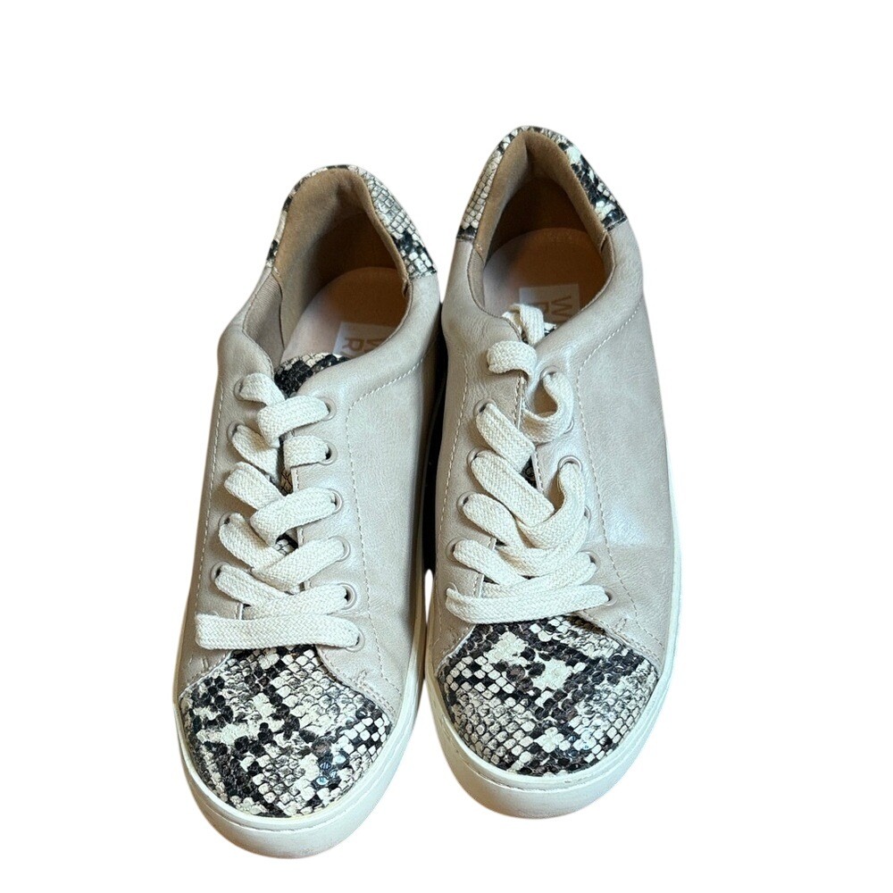 White Raven‎ Womens Beige Snakeskin Print Low Top Lace Up Sneakers Size 6